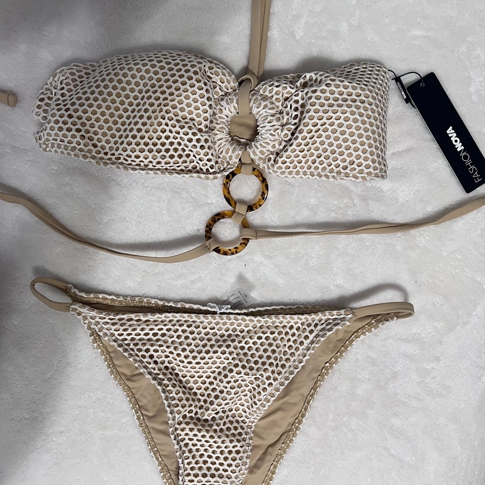 Fashion Nova Tan Textured Bikini Set